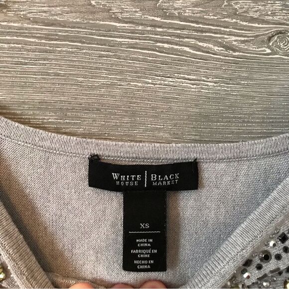 White house black market WHBM Grey Beaded Collar Boatneck Sweater XS‎ - Picture 2 of 3